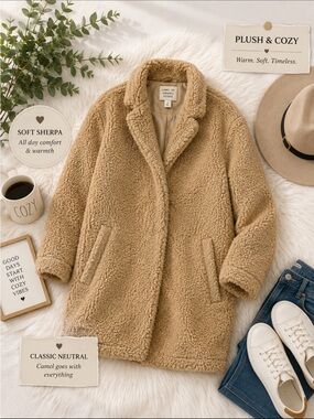 Plush Teddy Coat in Camel - Classic Women's Sherpa Jacket